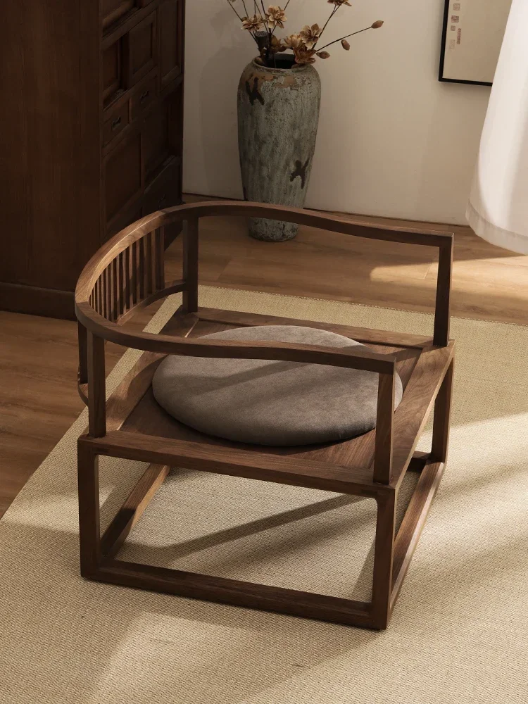 

-Walnut Zen Chair Cross Legged Sitting Chair Lazy Solid Wood Balcony Tatami Short Circle