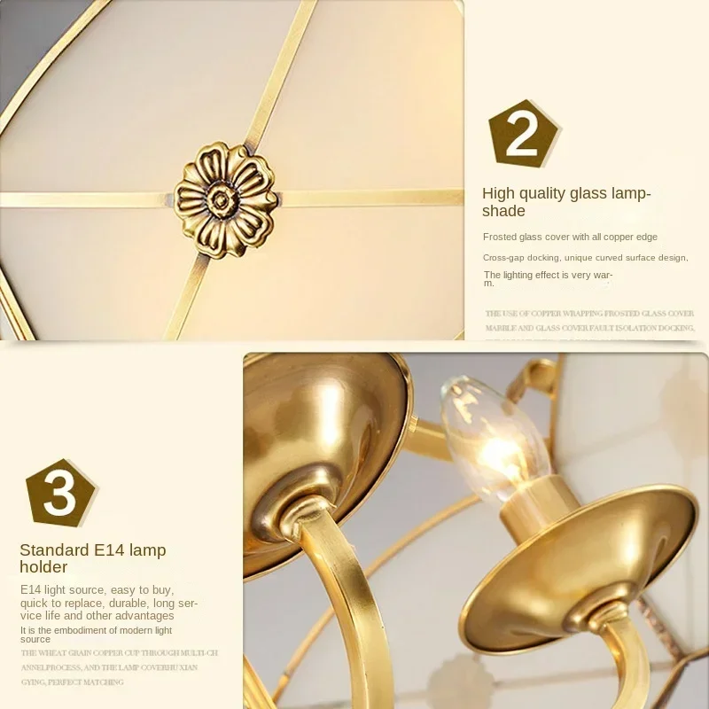 American simple Suction pendant lights  all-copper living room bedroom study hotel ceiling lamp retro home decor pendant lights