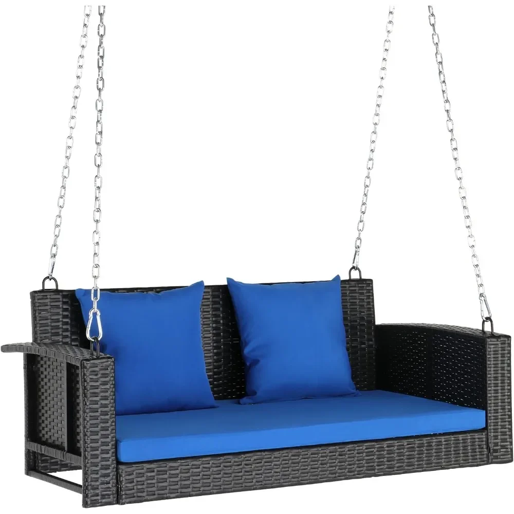 Patio Swings, 800 LBS Rattan Porch Swing Outdoor with Cushions & Adjustable Chains, 4FT Patio Wicker Swings Bench, Patios Swing