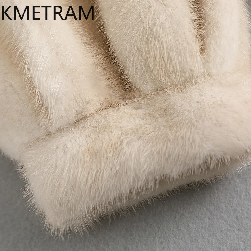 سترة نسائية فاخرة من فرو المنك لعام 100% بياقة واقفة معطف فرو حقيقي بيج ملابس شتوية للنساء سترات فروي 2025 Fourrure