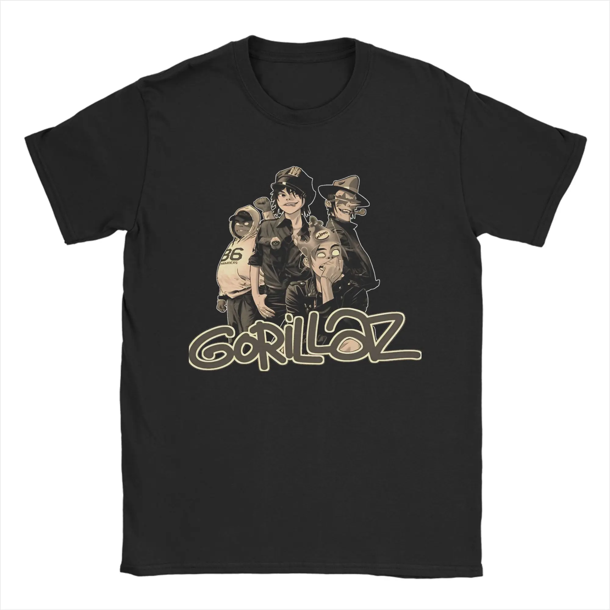 Cool Music Band Gorillazs  T Shirts Men Women 100% Cotton for Male T-Shirt Round Collar  Tees Short Sleeve Clothing Plus Size