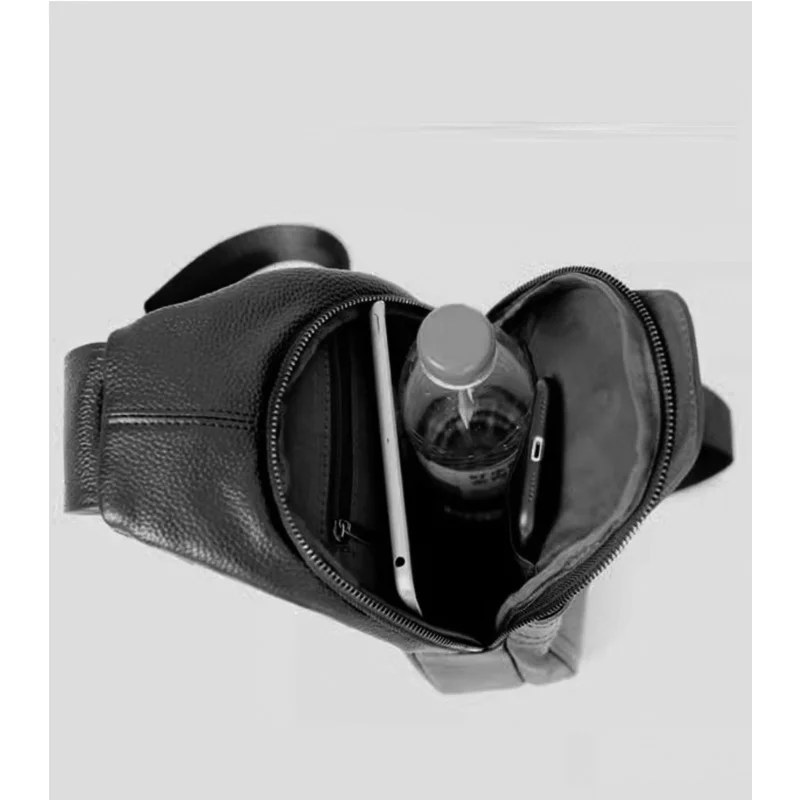 حقيبة صدر من جلد البقر الأسود للرجال من الجلد الطبيعي حقيبة كتف كاجوال للرجال بكتف واحد أو حقيبة كروس #6