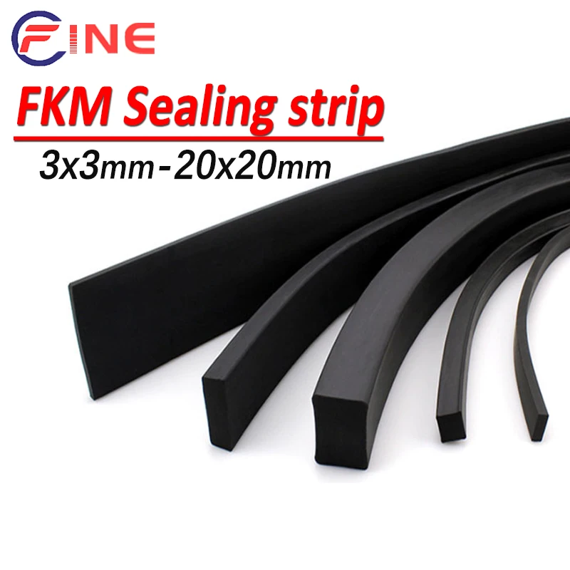 1M Square Flat Black FKM Fluorine Rubber Strip Chemical Resist High Temp Oil Fluororubber Cord Seal Gasket Solid Not Foaming