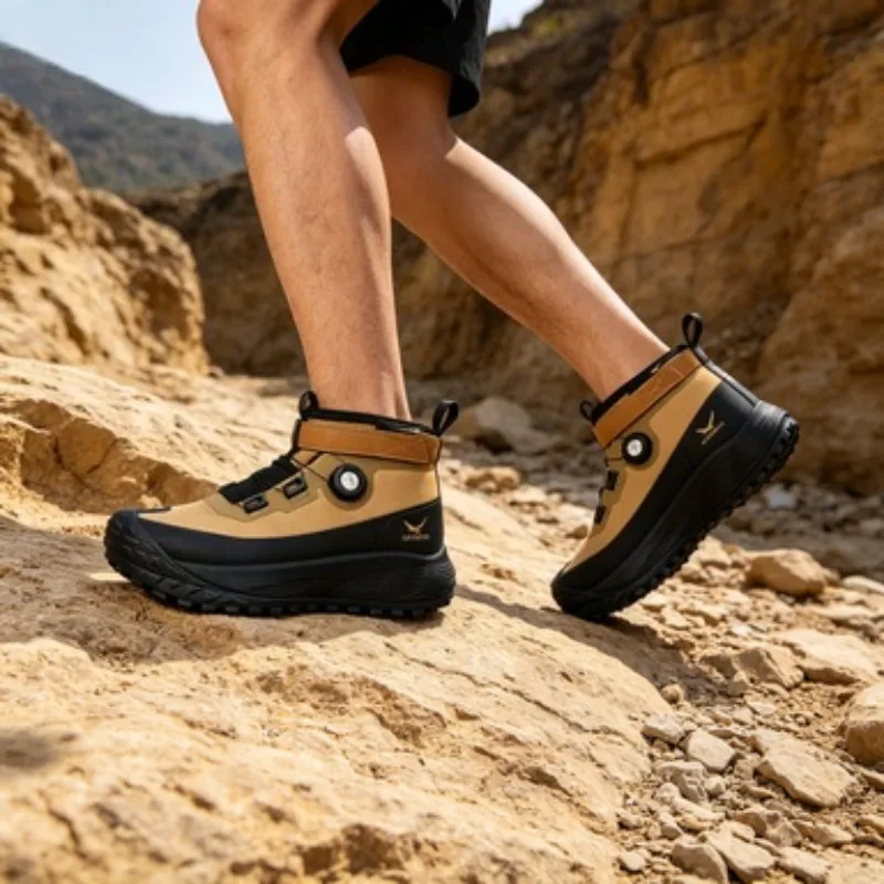 2026 Hot Sale Hiking Shoes For Men Elastic Band Outdoor Walking Shoes Hook & Loop Climbing Men Shoes Mid-Top Man Shoe Mountain