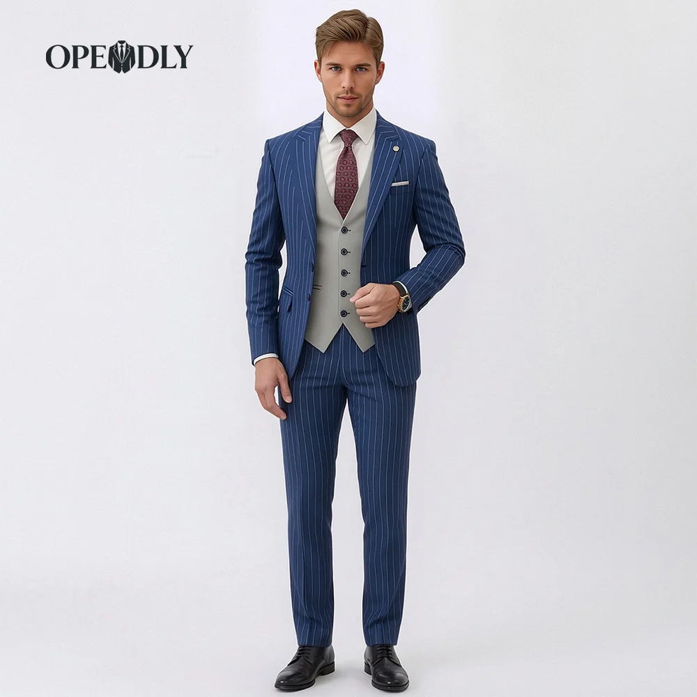 

OPEODLY Men's Slim Fit 3 Piece Tuxedo Suit - One Button Blazer Jacket Vest Pants Set for Formal Wedding And Business Occasions