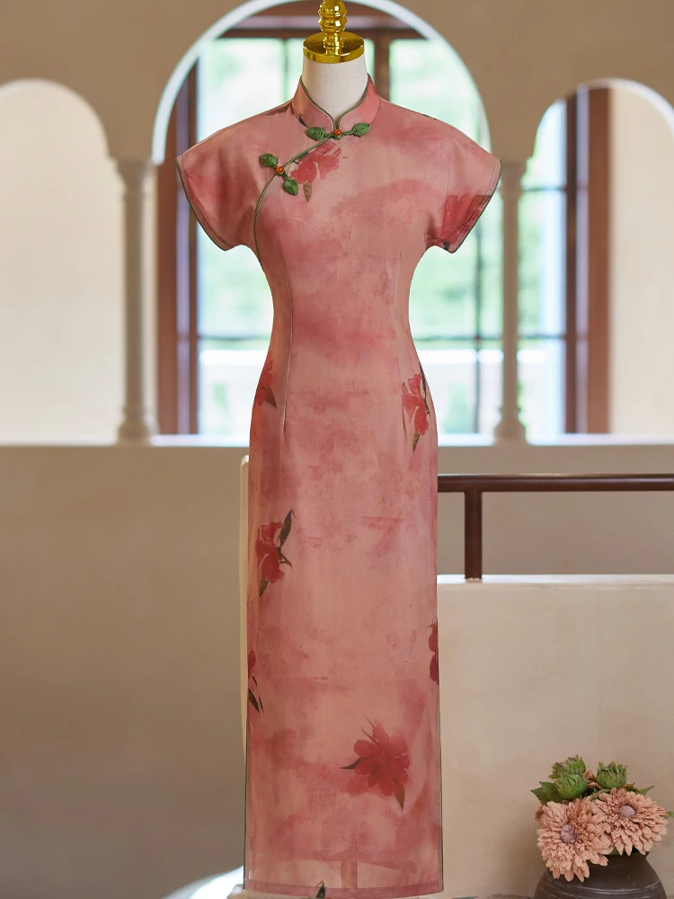 

Ретро-платье-ципао для девочек с цветочным принтом, дышащее, длинное, для студенток, красивое, осеннее, повседневное, на каждый день