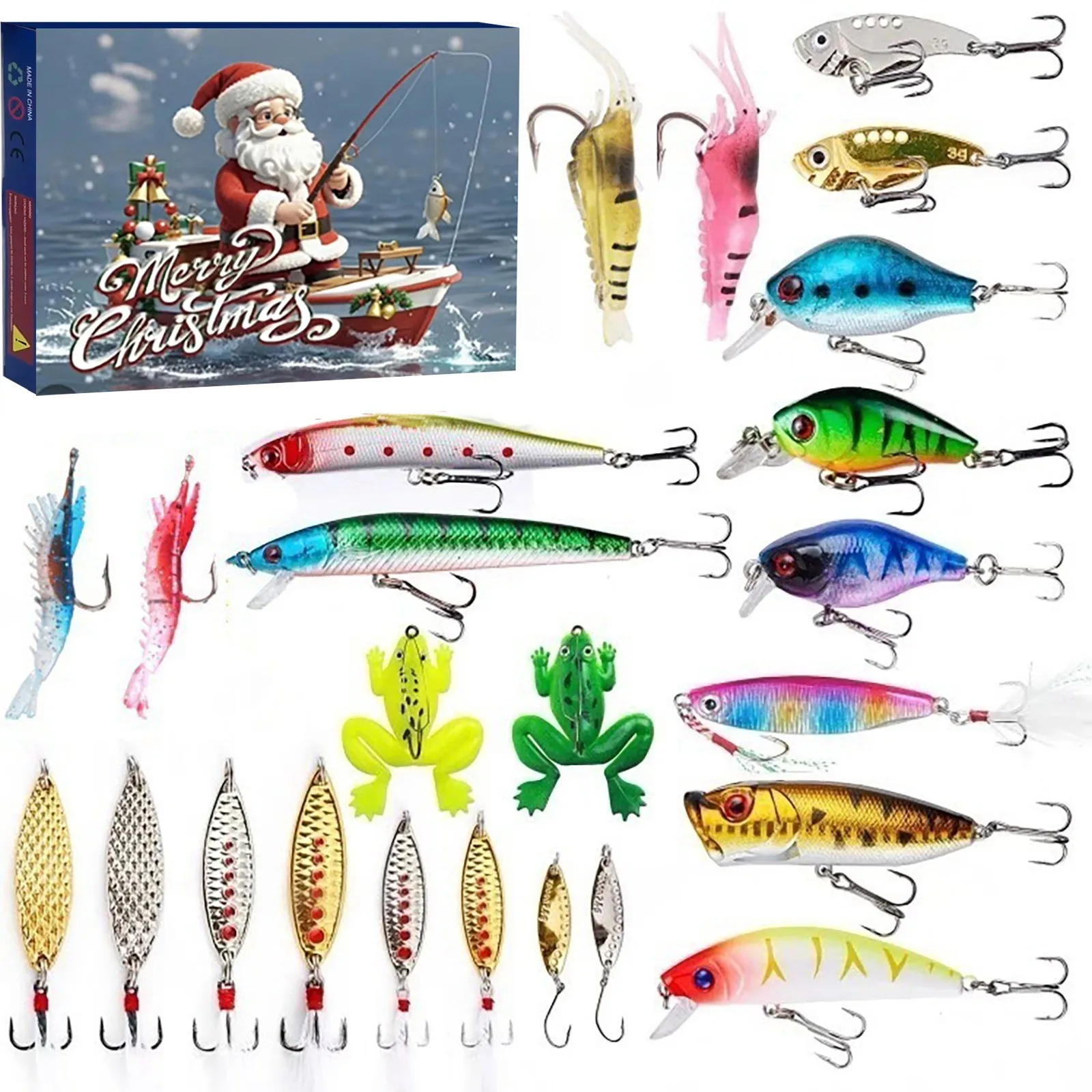 2024 Christmas Fishing Advent Calendar 24 Day Fishing Lures Set Xmas Surprise Fish Bait Gift for Fishing Lovers Father Boyfriend