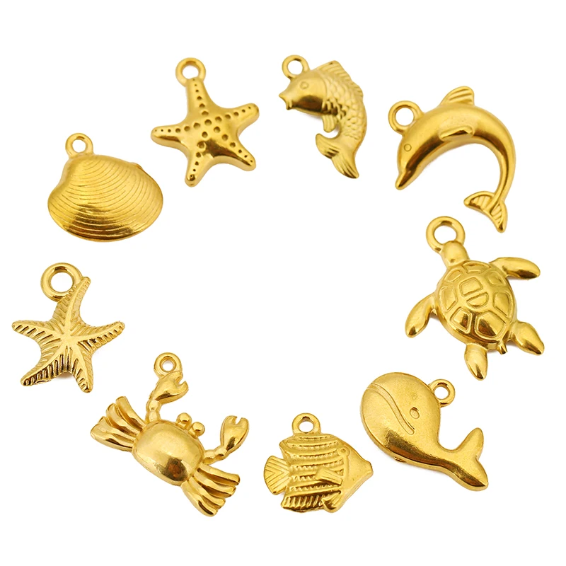 3pcs Stainless Steel Mermaid Starfish Turtle Shell Shark Crab Charm Pendant for DIY Bracelet Necklace Jewelry Making Accessories - Image 2