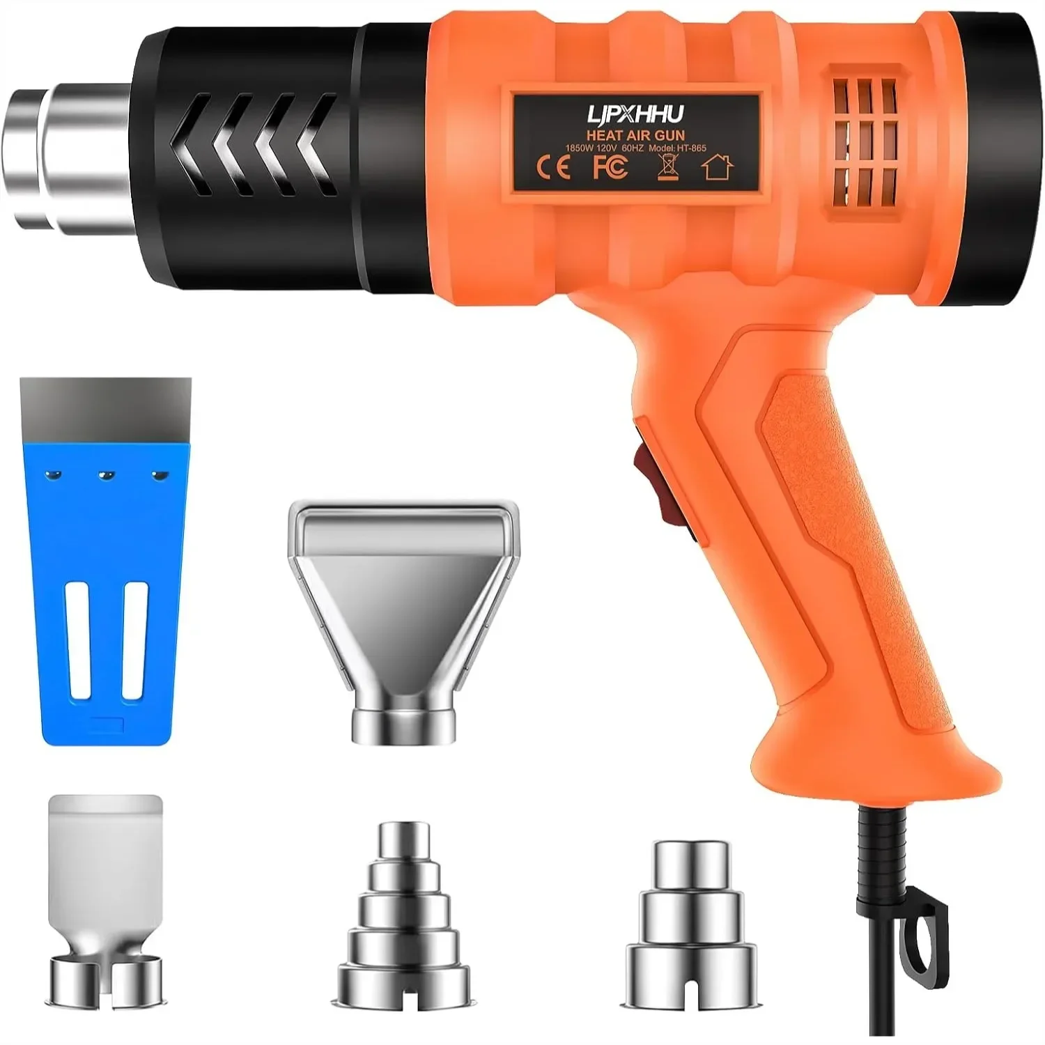 

1850W Heavy Duty Heat Gun 1.5s Fast Heat 122-1112°F 2 Speed with 4 Nozzles for Shrink Tubing Vinyl Wrap Stripping Paint