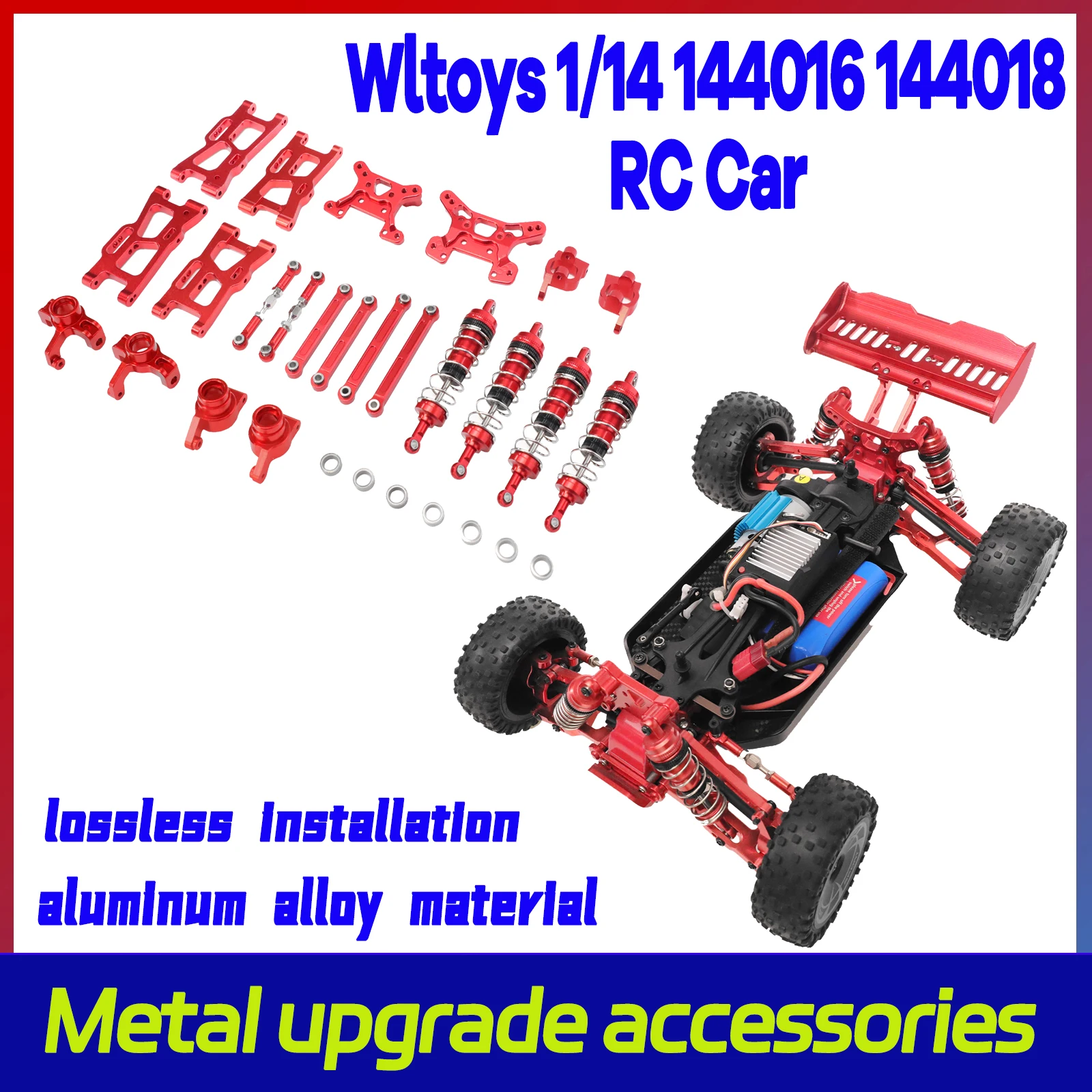 

Радиоуправляемая машинка Wltoys 144016/144018 с металлической опорной рамой, поворотным рычагом, рулевой колонкой и амортизацией — набор из 8 аксессуаров