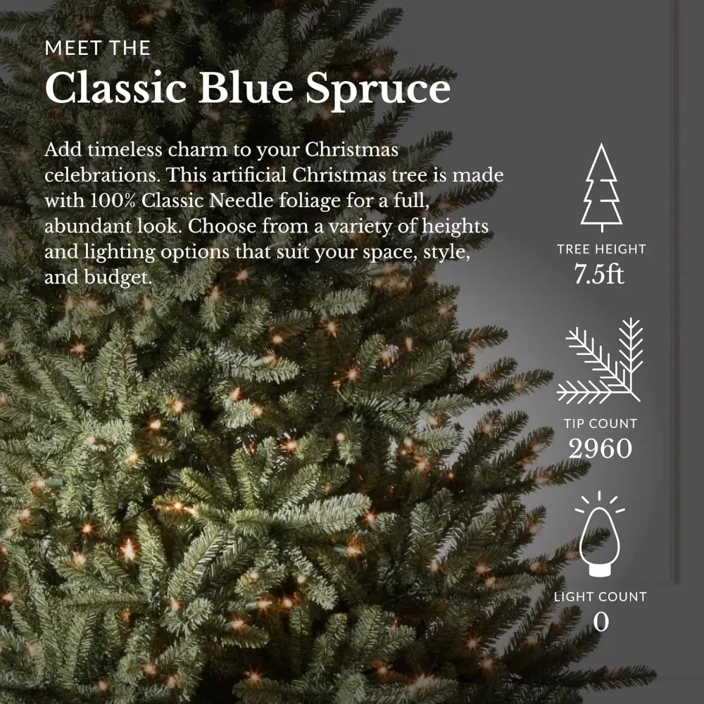 7.5ft Unlit Classic Blue Spruce Artificial Christmas Tree | Easy Storage with Storage Bag | Suitable for Indoor Holiday Display