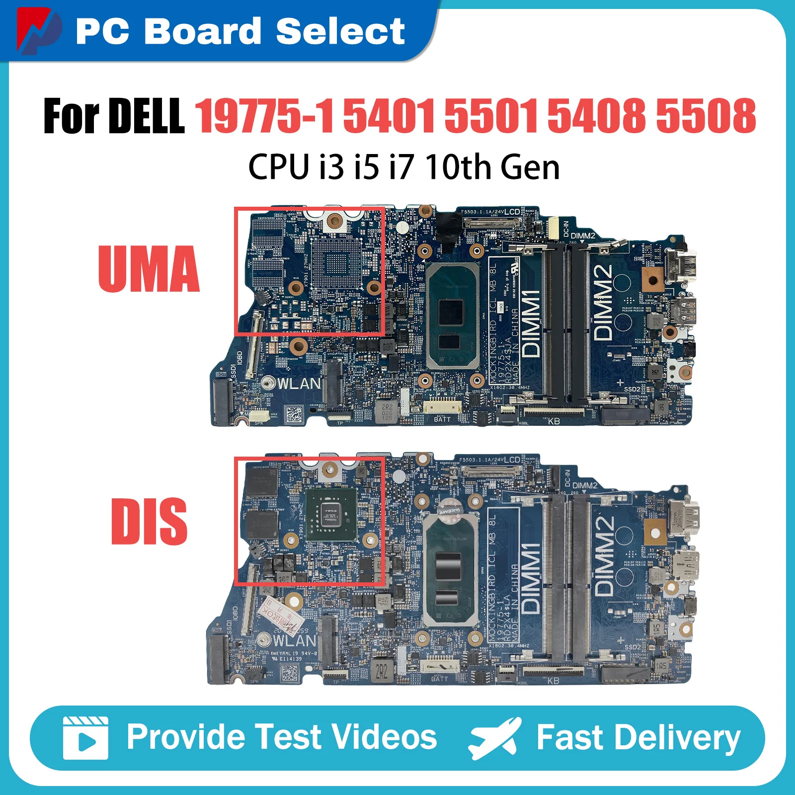 

Laptop Motherboard For DELL 5401 5501 5408 5508 0N03X9 085C41 19775-1 Notebook Mainboard CPU with i3 i5 i7 10th Gen MX330 2G