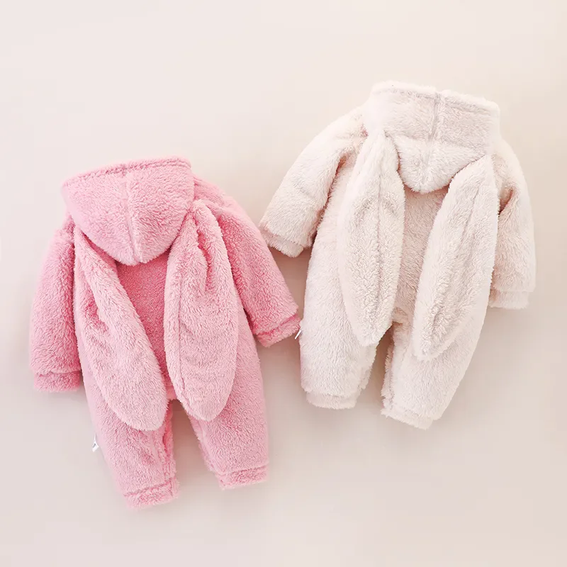 Baby Rompers Plus Velvet Jumpsuit Winter Thickening Warm Newborn Clothes Wearing Outside Hooded Climbing Suit Baby Stuff