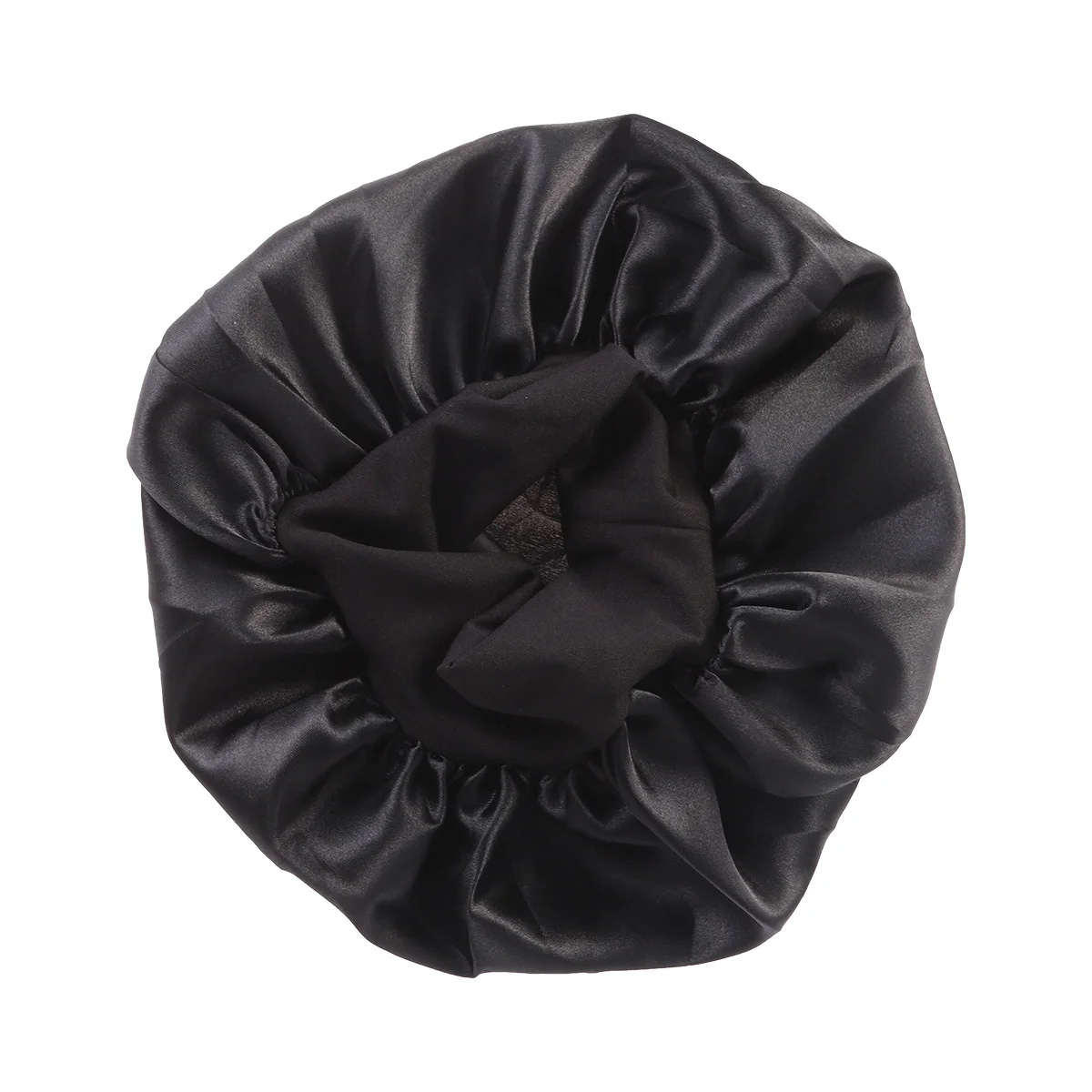 

56-58cm Wide Side High Resilience Black Sleep Cap Durable Fabric Hair Protection No Skin Irritation Oil Control Adjustable Size