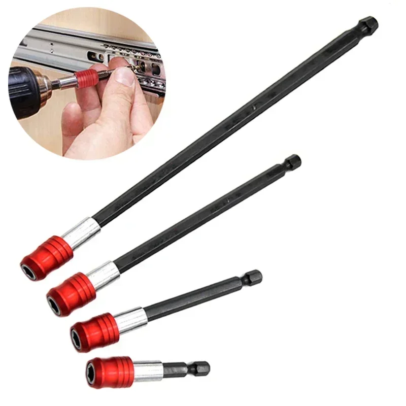 1/3/4Pcs 1/4 Inch Magnetic Drill Bit Extension Rod 60/100/150/300mm Hex Quick Release Bit Holder For Impact Driver Screws Nuts