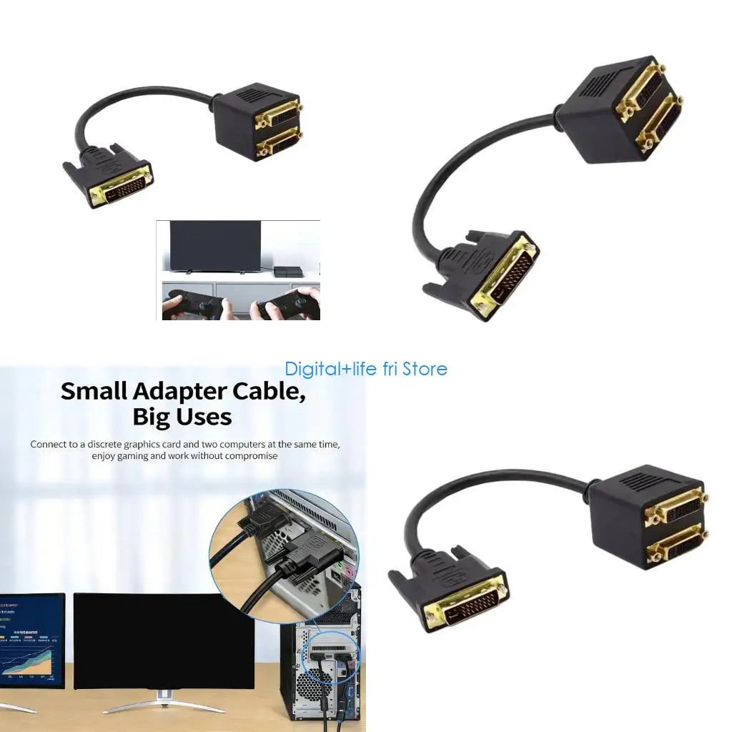 E06D DVI Male To 2Female Splitter Adapter DVI 24+5 Y Adapter Enables Double Screen Display With Full High Clear 1080P