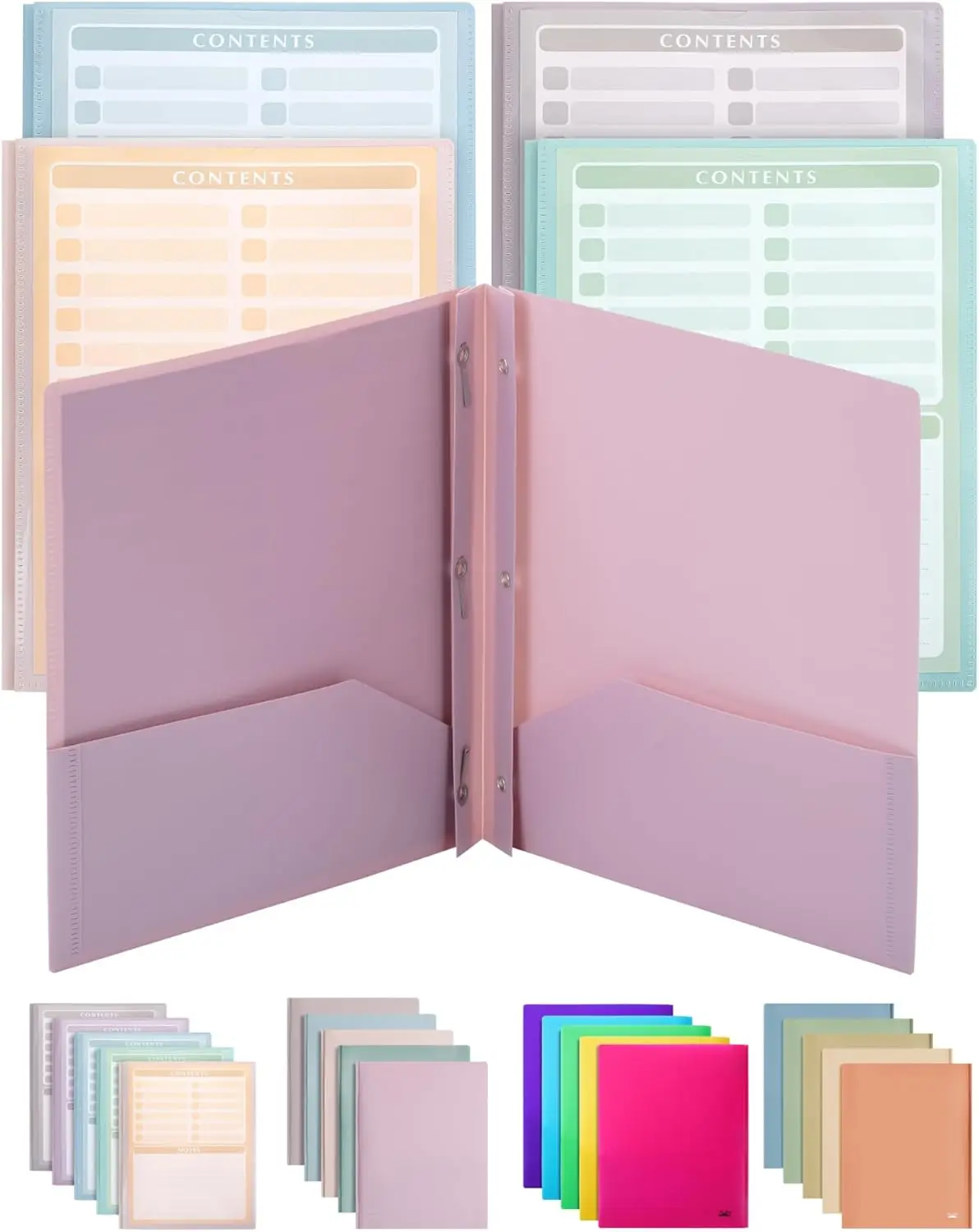 

Pastel Plastic Folders with Clear Front Pocket and Fasteners, 5-Pack for Document Organization
