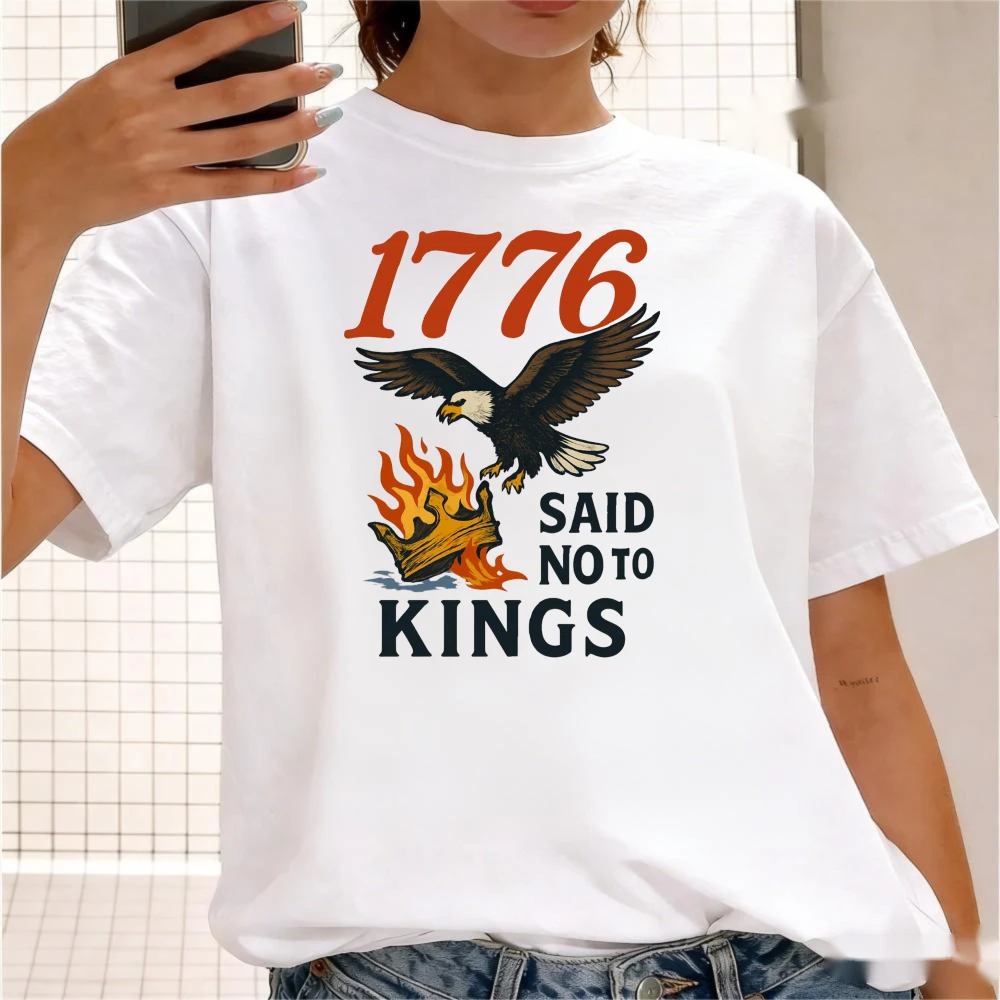 

1776 Said No To Kings Shirt Patriotic Eagle Crown Fire Tee American Revolution Independence Day T-Shirt Men Unisex Cotton Tops