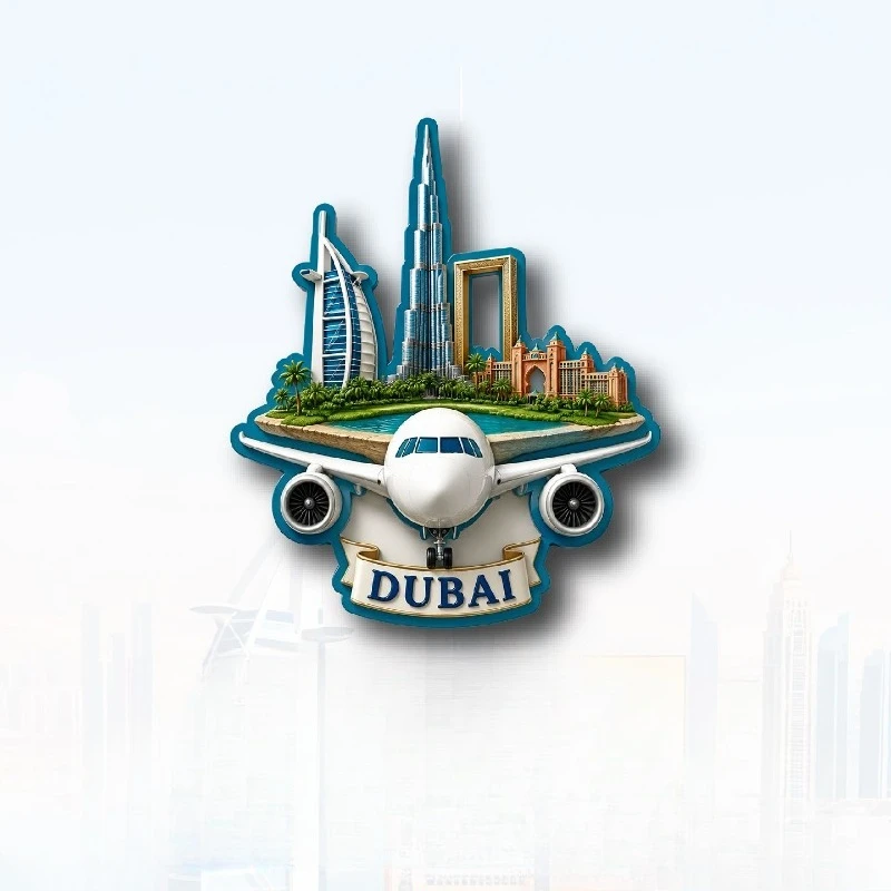 Dubai Landmark Airplane Fridge Magnet- Futuristic 3D City Souvenir Unique Middle Eastern Gift