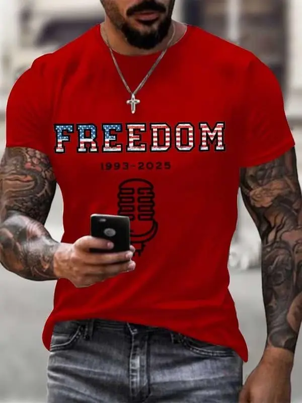 Men's A True Patriot Freedom 1993-2025 Printed Casual T-Shirt Turning Point USA Round Neck Shirt