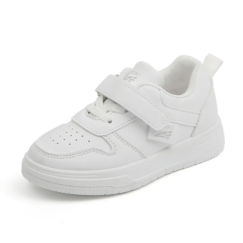 Zapatillas de deporte informales de diseñador blanco puro, zapatillas deportivas de cuero para bebés/niños pequeños, zapatos deportivos escolares para niños, zapatos para correr suaves B020