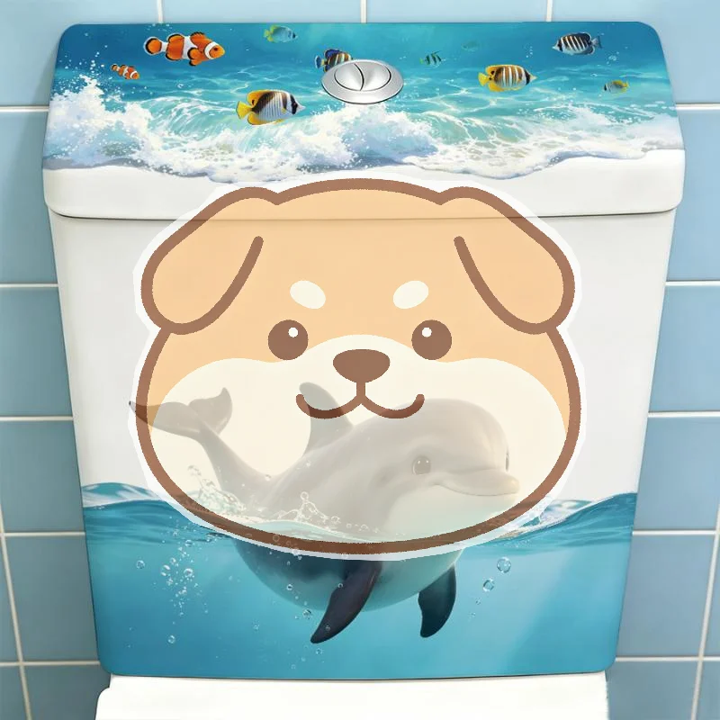 Dolphin Themed Toilet Tank Sticker Removable Vinyl Ocean Wave Decal for Apartment Bathroom Upgrade Decor
