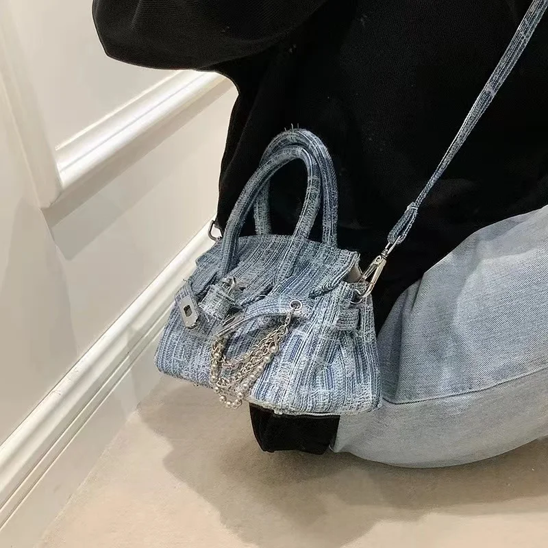 Messenger Bags For Ladies Large Capacity Crossbody BagsDenim Vintage Women\'s Handbag Fashion Popular Chains Square