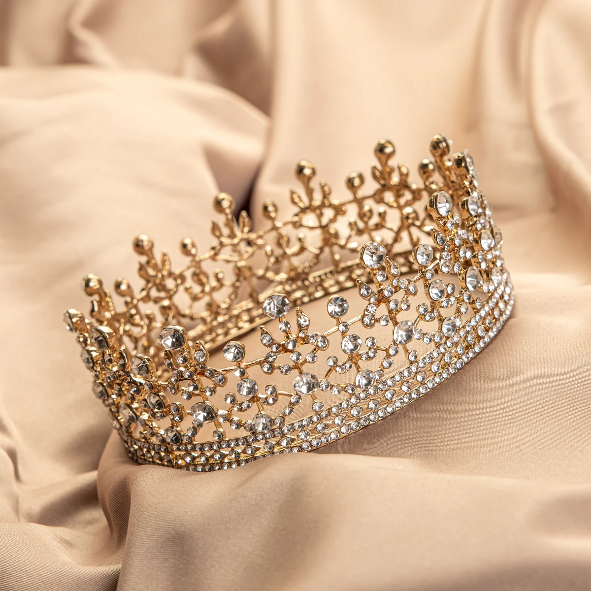 Coroa de noiva redonda, cabeça de casamento, coroa de princesa, liga de alta qualidade, coroa cheia de diamantes, estúdio versátil, vestido de casamento versati