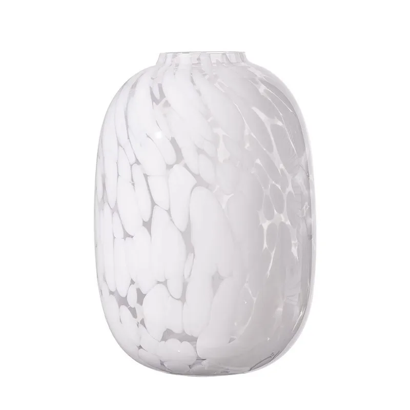 White high-end big belly round small mouth glass vase hydroponic horse drunk wood snow willow flower arrangement floor ornament
