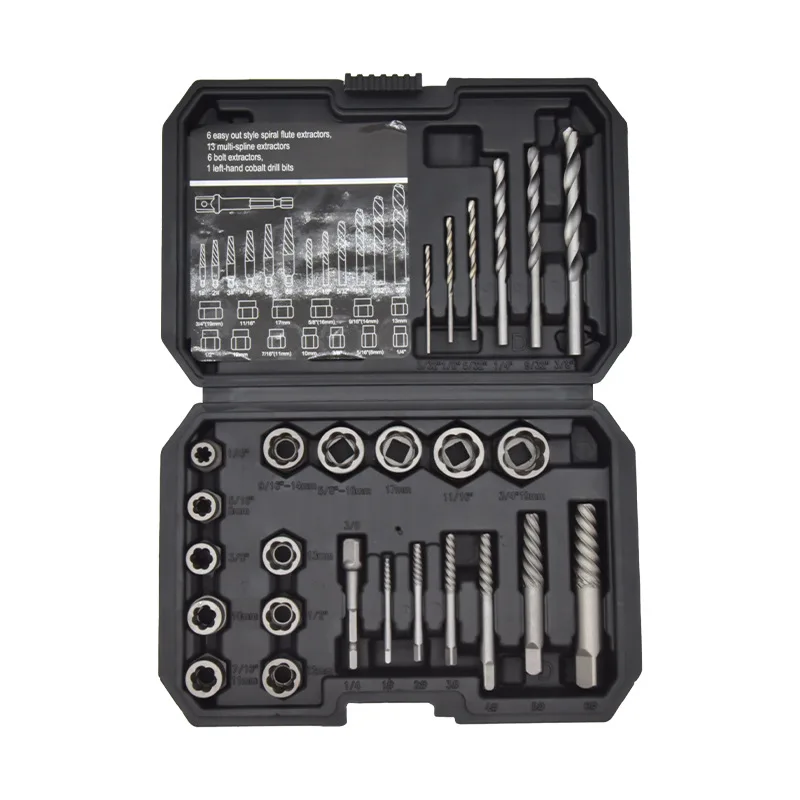 

26-Piece CR-MO Bolt Extractor Set, Damaged Nut & Screw Remover Kit with Drill Bits & Sockets for Automotive Workshop Repair