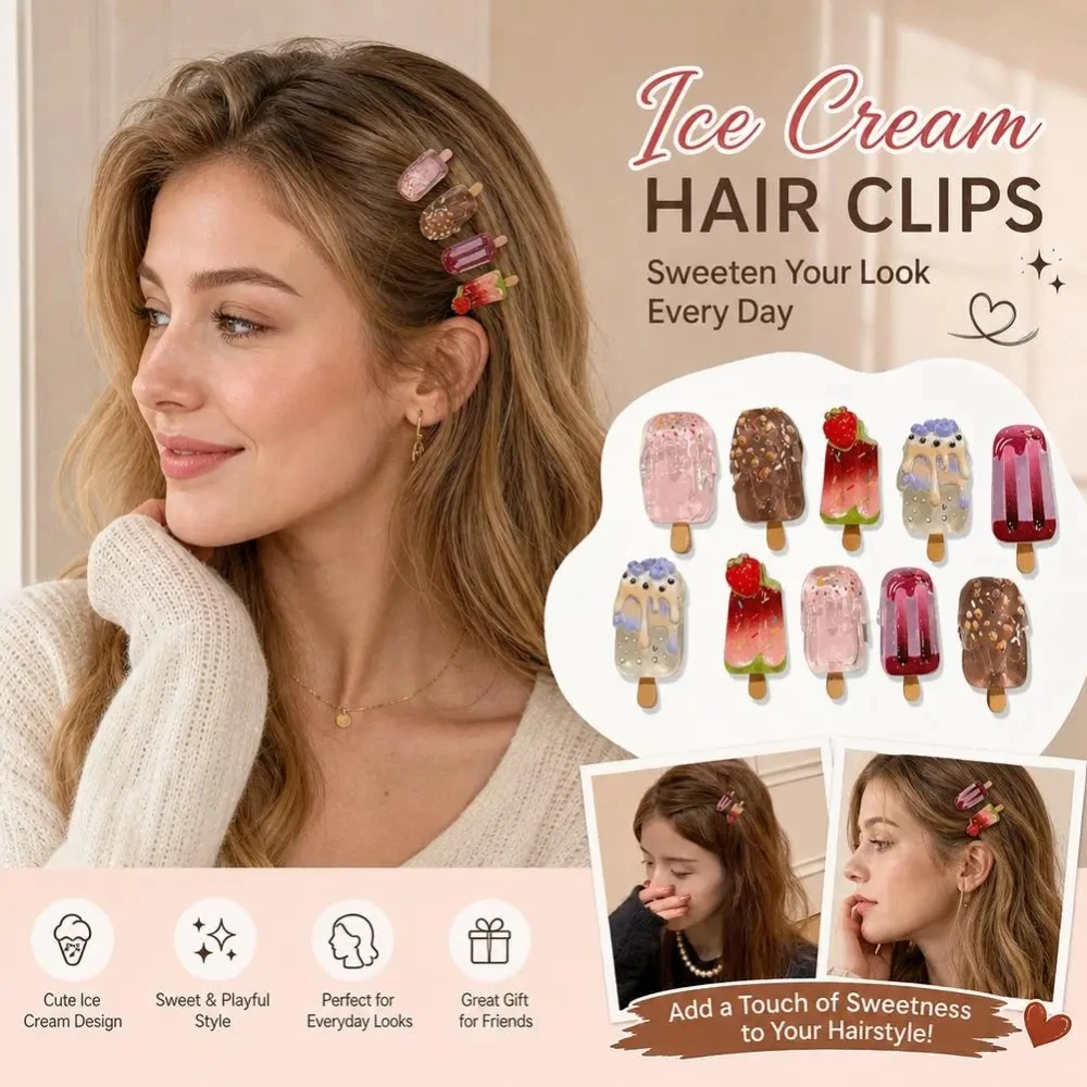 5/10/20PCS Cute Funky Ice Cream Hair Clips Popsicle Mini Hairpins Sweet Summer Hair Accessories for Girls Bangs Tidying Clips