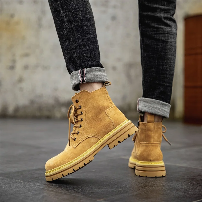 

Autumn and winter men's boots genuine leather Thick bottom style Daily business and office Outdoor warm quality shoes -45 New