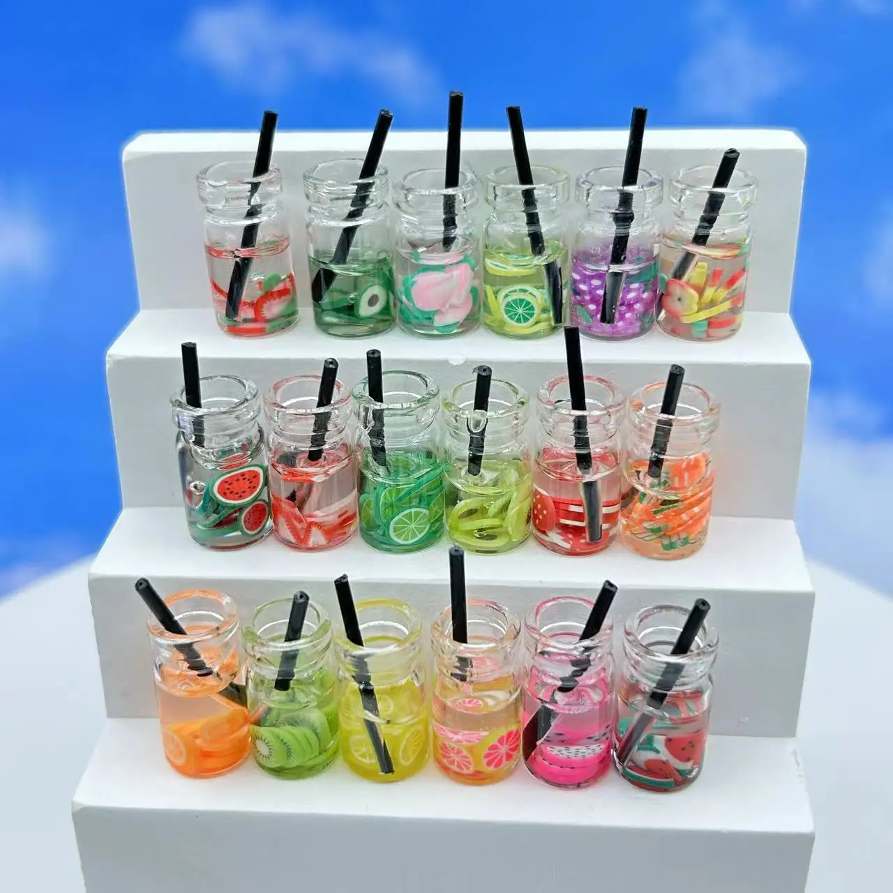 8 stücke Simulierte Fruchtsaft Tasse Flasche für Puppenhaus Figuren Miniatur Küche Spielzeug Kawaii Room Decor Zubehör – Detail 2