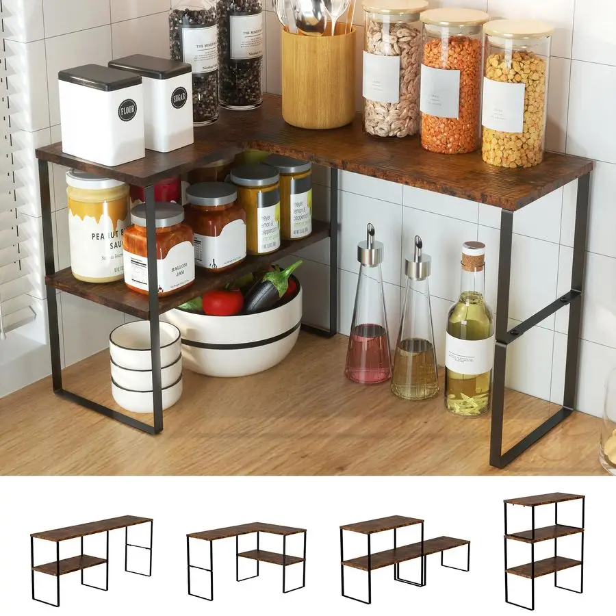 

Countertop Organizer Corner Shelf, 2 Tier Adjustable Stackable Corner Shelves for Kitchen, Bathroom, Spice Rack, Coffee Area, Ov