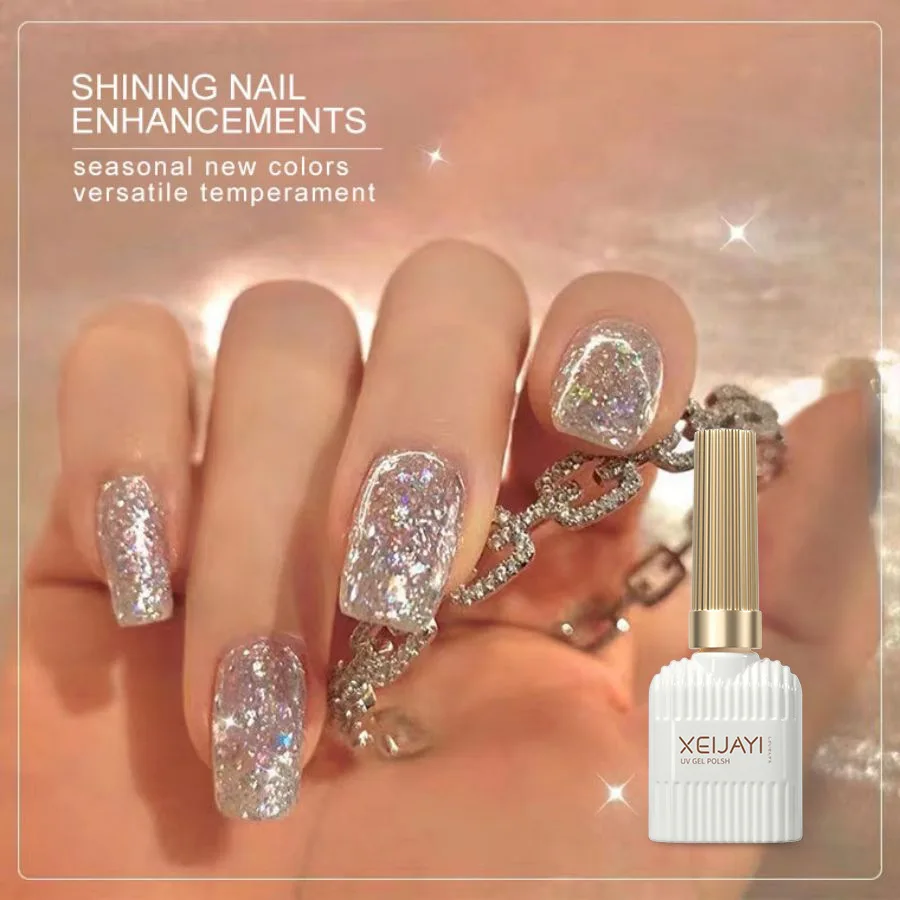 XEIJAYI15ML Smalto per unghie gel glitter oro Top coat riflettente traslucido Nessuna salvietta Semi permanente Uv Led Vernice Articoli per manicure