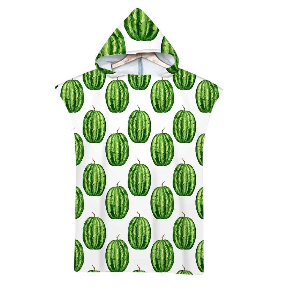 Customizable 3D Fruit Pattern  Microfiber Quick Dry Hooded Beach Towel Surf Cloak Diving Poncho Adult Kids Swim Beach Bathrobe