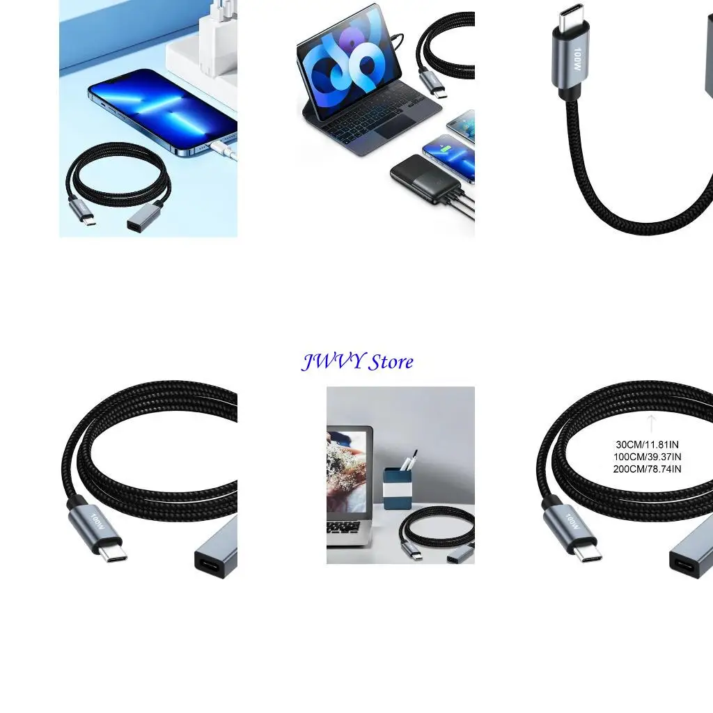 573A Flexible USB C Male to Female Extension Cord for Electronic Devices Universal