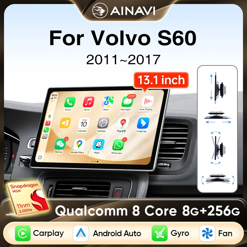 Ainavi 13.1 Inch For Volvo S60 S60L V60 2011 2013 2014 2015 2016 2017 Car Radio Wireless Carplay Android Auto Multimedia Player