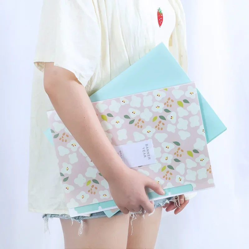 Waterproof Flower A4 File Bag Organizer Data Book Document Large Capacity File Pouch Bill Folder Holder Office Stationery