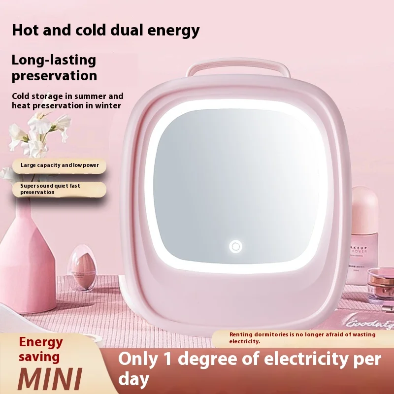 Car Refrigerator Led Lamp Mirror 6L Beauty Refrigerator Storage Mask Cosmetics Preservation Refrigeration Vehicle Household Use