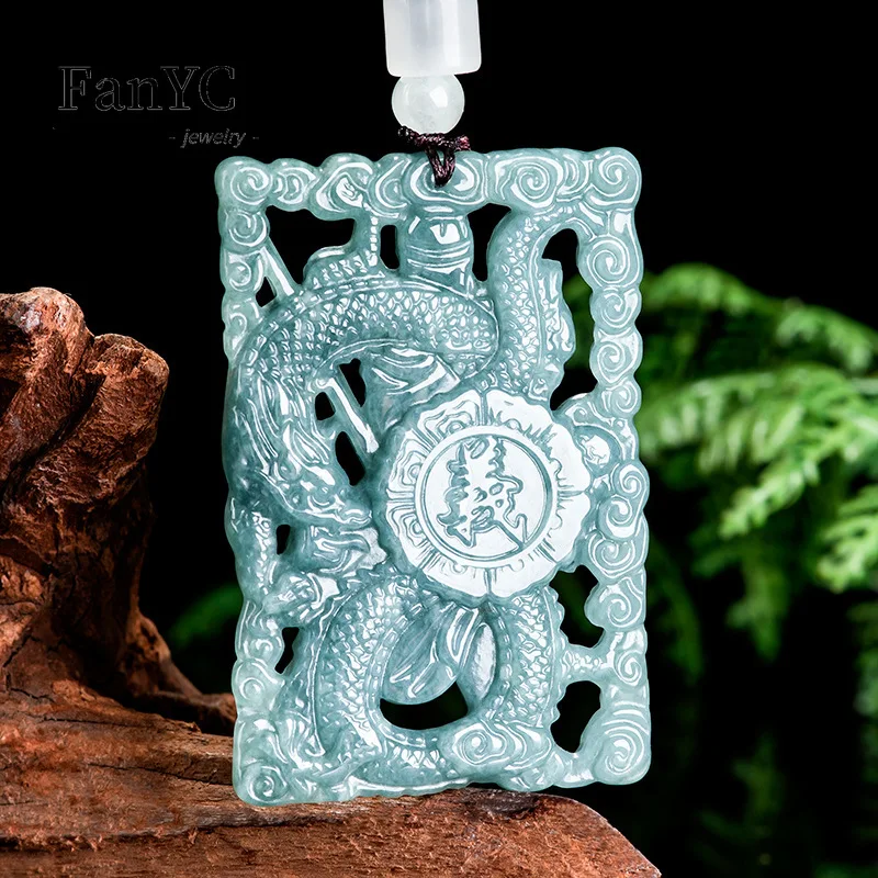 Pendentif Guan Gong en jadéite du Myanmar pour hommes et femmes, eau bleue, dragon divin, sculpté à la main, exquis Gluteti, collier pour cadres diversifiés, cadeau