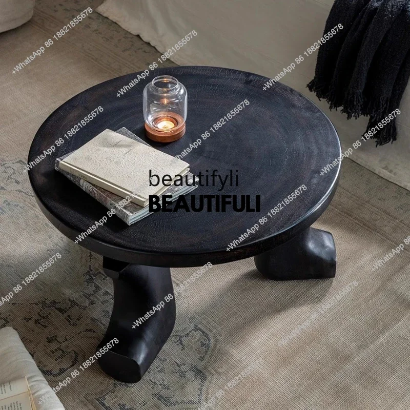 ss8350 Whole wood creativity\ wabi-sabi medieval style all solid wood, round homestay home living room coffee table