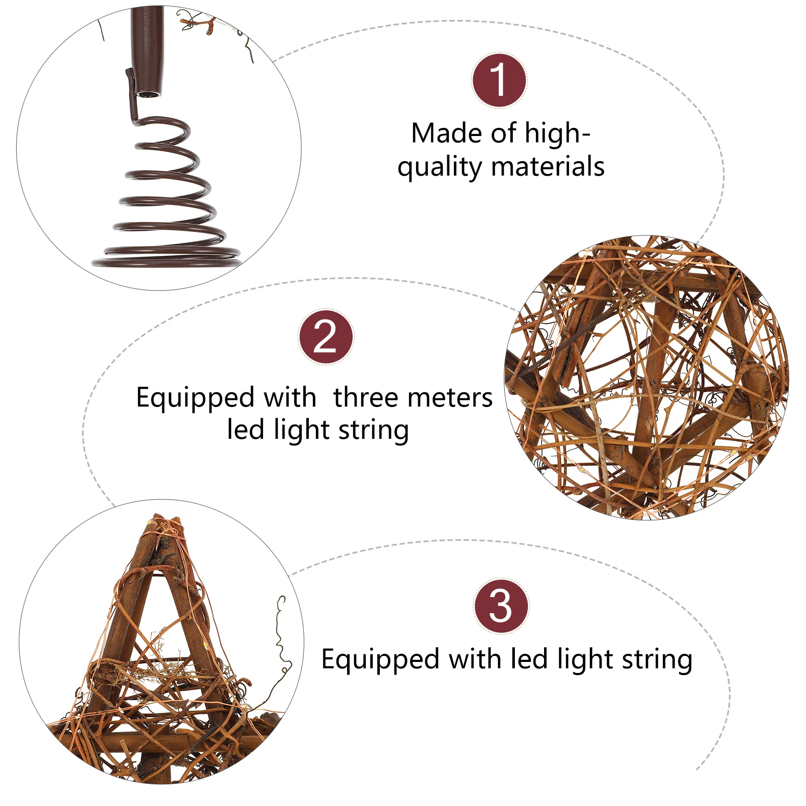 

1 set Vintage Christmas Tree Topper Light Rattan Star Decorations Festival Treetop Ornament For Holiday Home Party Decoration