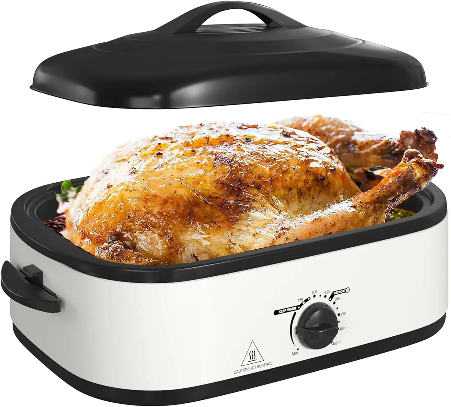 Electric Turkey Roaster Oven, 14-Quart Capacity, Stainless Steel with Self-Basting Lid, Includes Rack & Removable Pan, Cool-Touc