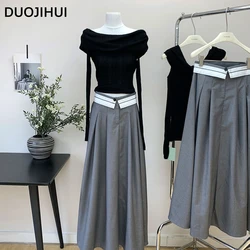 DUOJIHUI French Elegant Chic High Waist Slim Women Skirts Autumn New Simple Spell Color Fashion Button Zipper Female Midi Skirts