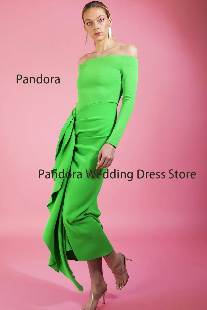 Pandora Elegant boat neck formal evening gown with Tea-Length Mermaid simple satin women\'s birthday wedding party prom dress