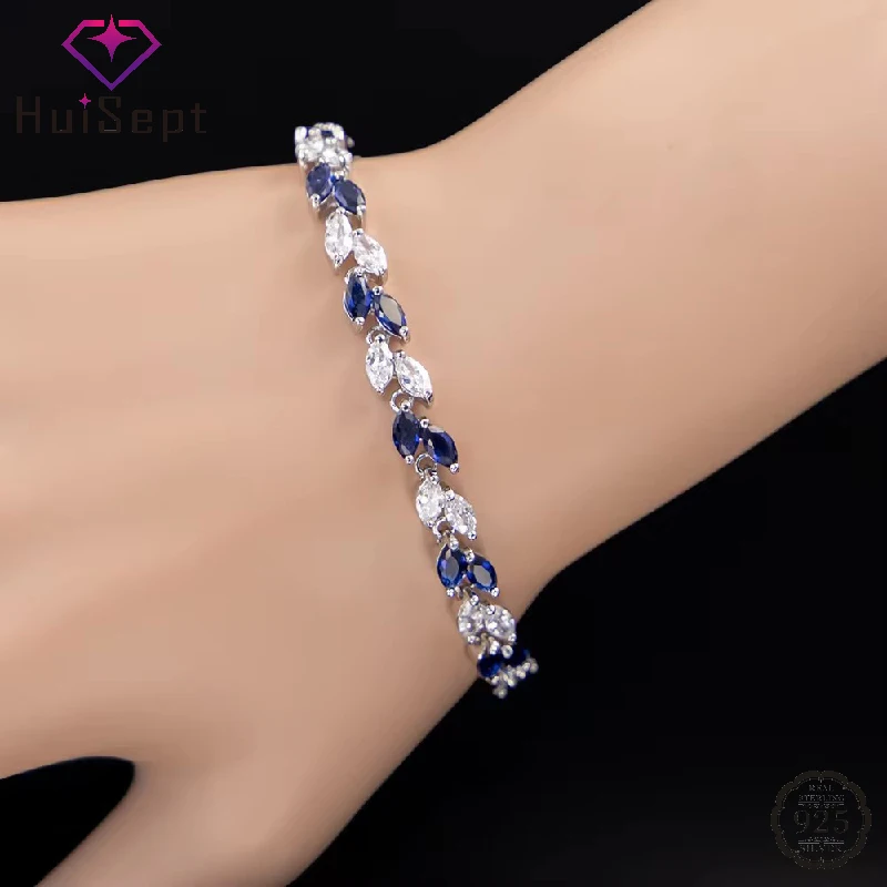 HuiSept Bracelet 925 Silver Jewelry with Zircon Gemstone Luxury Hand Accessories for Women Wedding Bridal Party Gift Wholesale