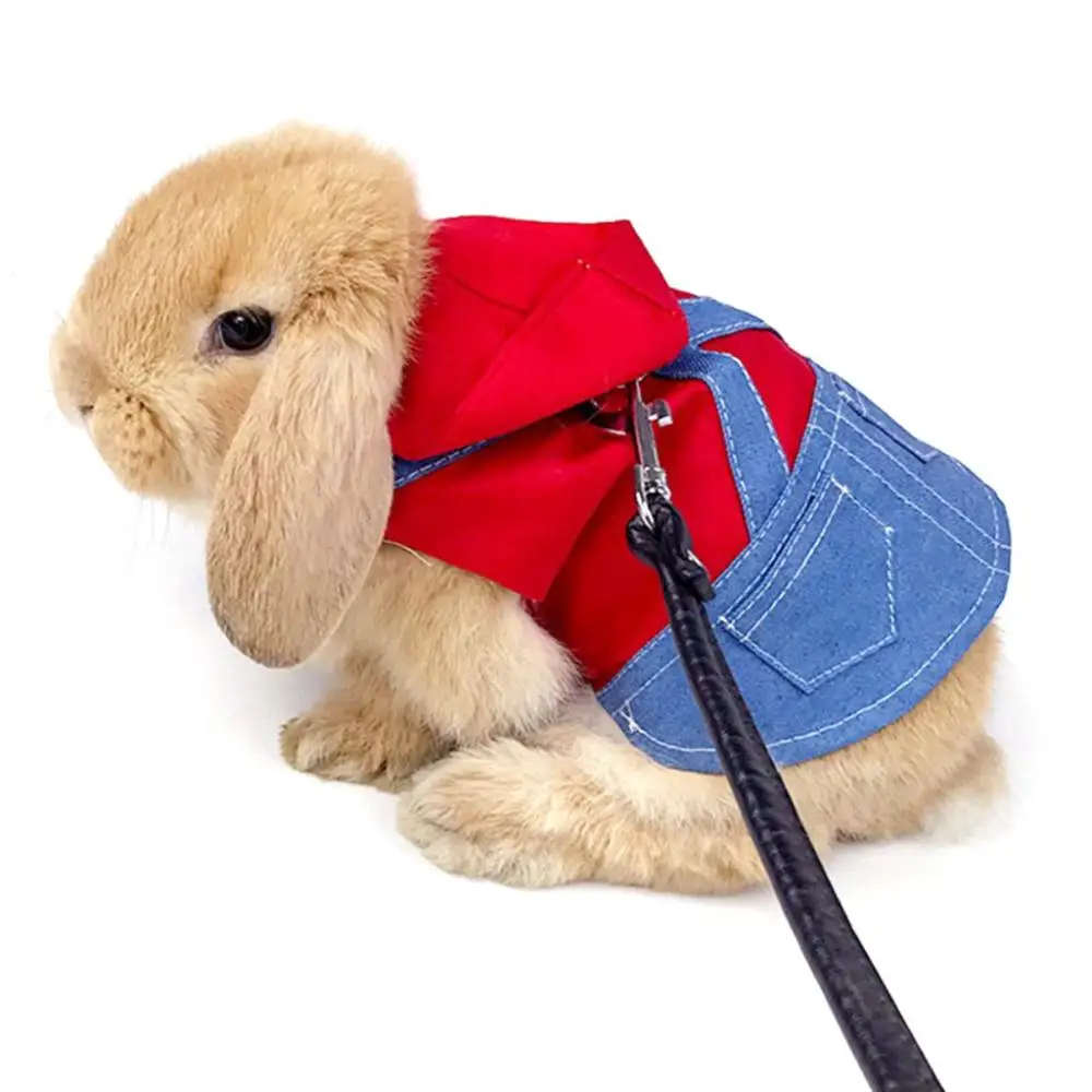 

Optional Cool Denim with Harness Leash Small Pet Wearing Lightweight Rabbit Jacket Rabbit Coat Pet Supplies Rabbit Clothes