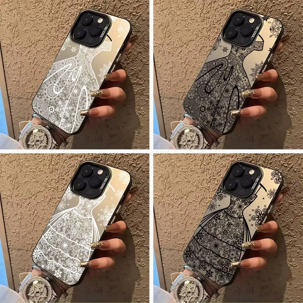 Minimalist Dress Pattern Phone Case For iPhone 17,16,15,14,13,12,11 Plus Pro Max Colored Silver Phone Case