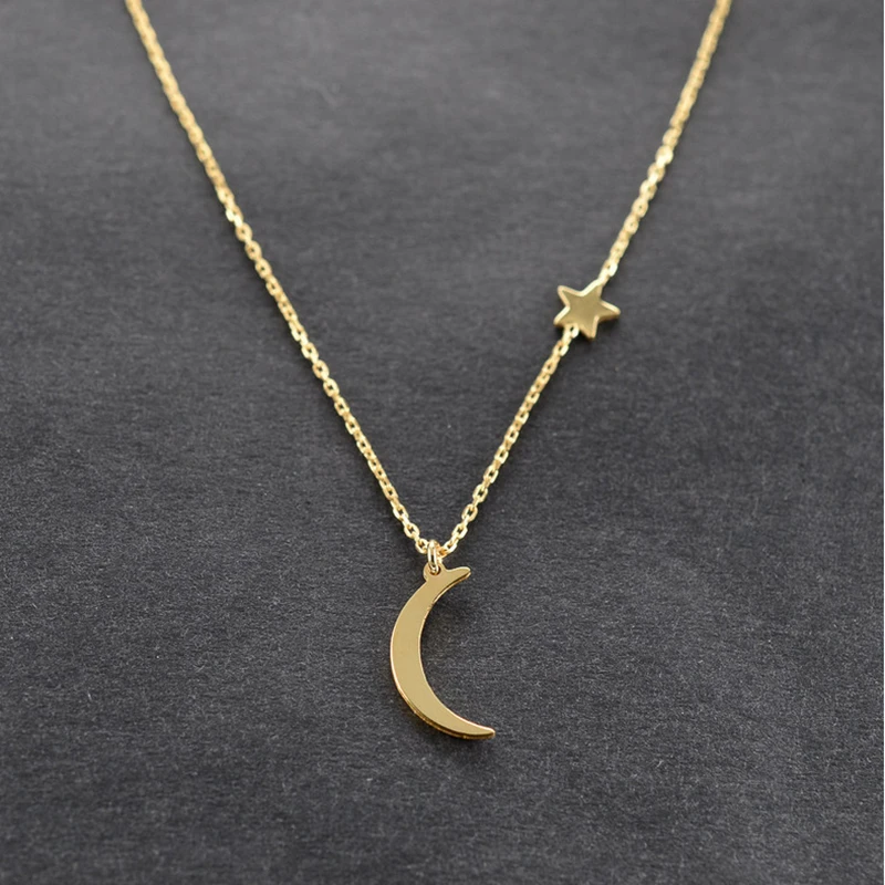 New Fashion Kpop Moon Star Choker Necklace Cute Golden Meniscus Clavicle Chain Pendant for Women Jewelry Girl Gift Collares